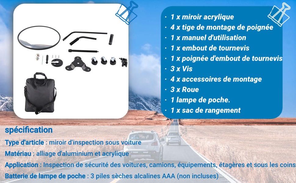 Angle Réglable Sous le Miroir de sécurité d'inspection du Véhicule Miroir de sécurité Grossissant