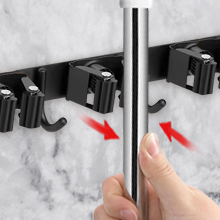 Porte-balais Mural Noir, Porte-balais Mural Avec 3 Supports Et 4 Crochets Porte Balais Mural Sans Percage Fixation Murale Pour Balai Avec Vis 98866116