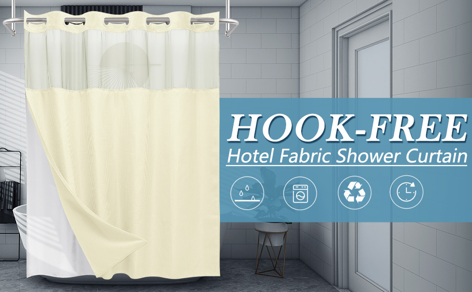 EUTXL Ivory Hotel Shower Curtain with Detachable Liner