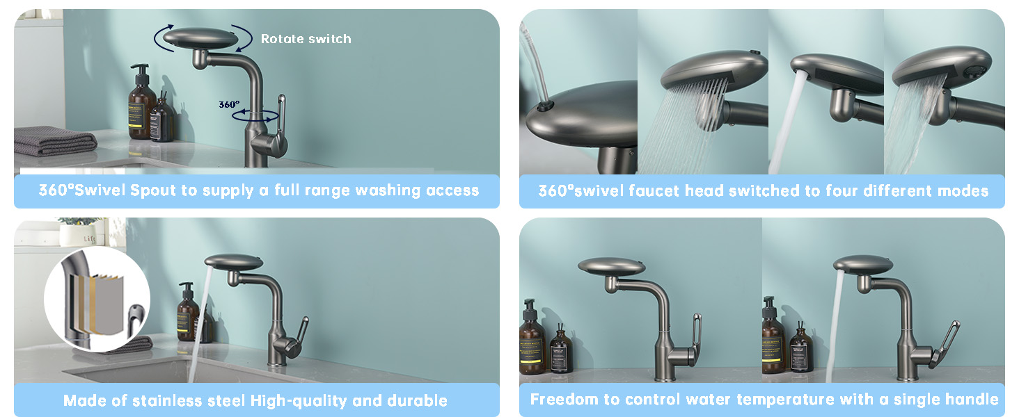 Robinet de lavabo 1 trou, gris acier