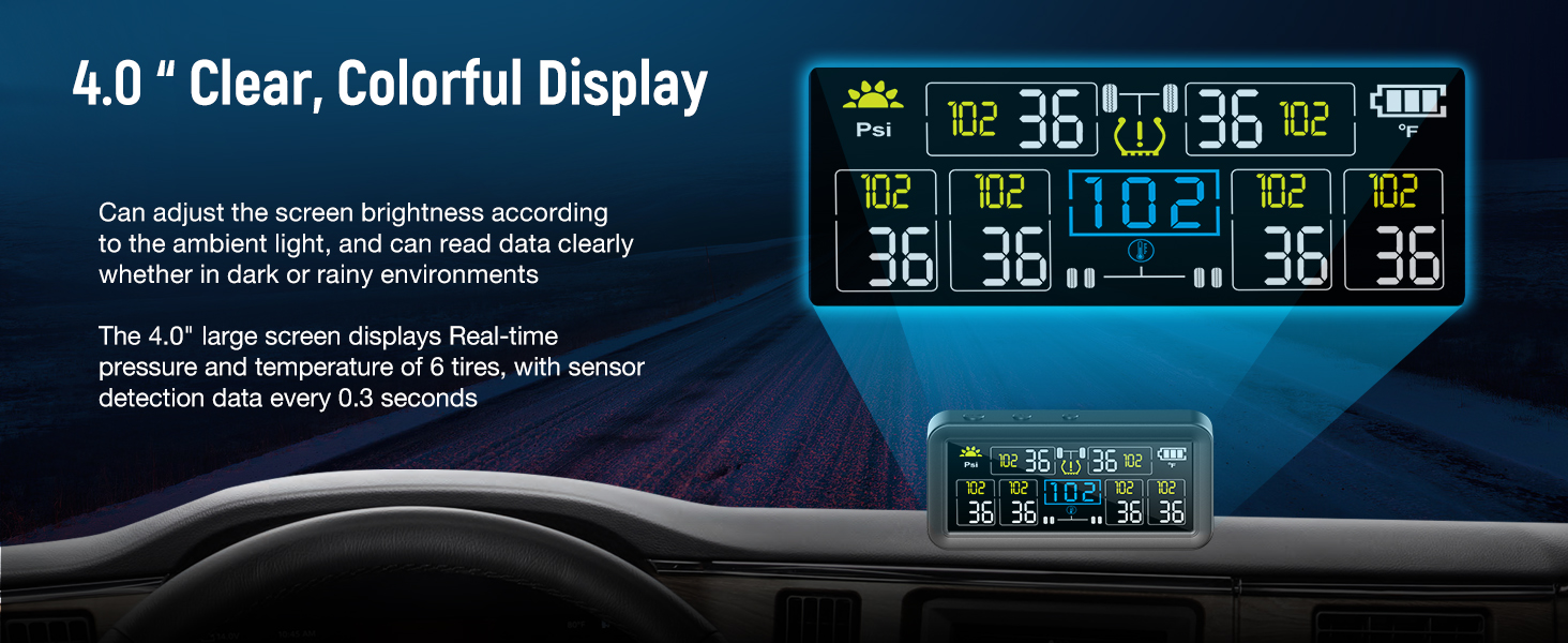 Tire Pressure Monitoring System - TPMS, Solar Tire Pressure Monitor System with 4 External Sensors