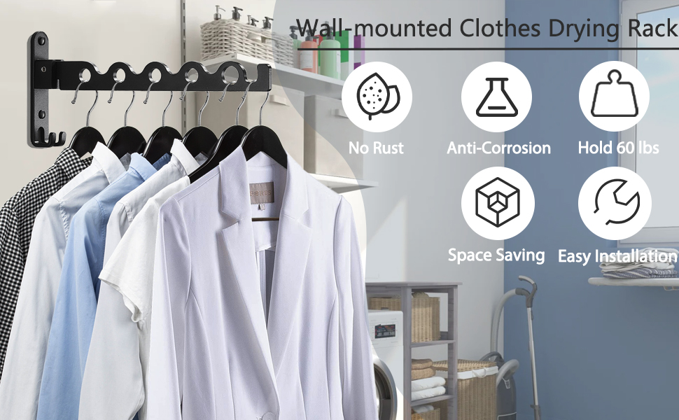 Wall-mounted Clothes Drying Rack，Foldable to save space, Hole design to prevent clothing stacking
