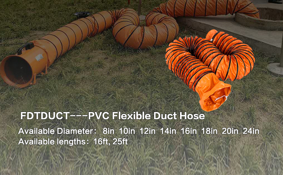 FDTDUCT PVC Flexible Duct Hose, 8IN-24IN