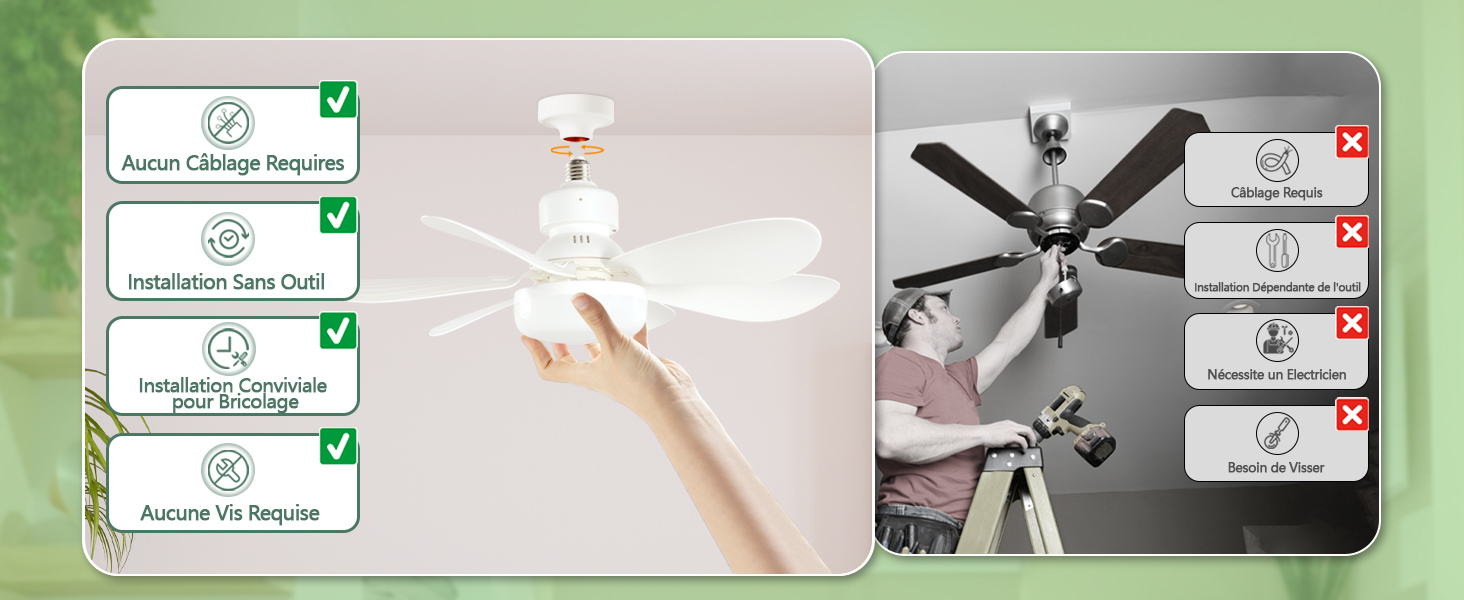 Ventilateur de Plafond Silencieux avec Lumiere et Telecommande Ventilateurs de Plafond avec Lampe