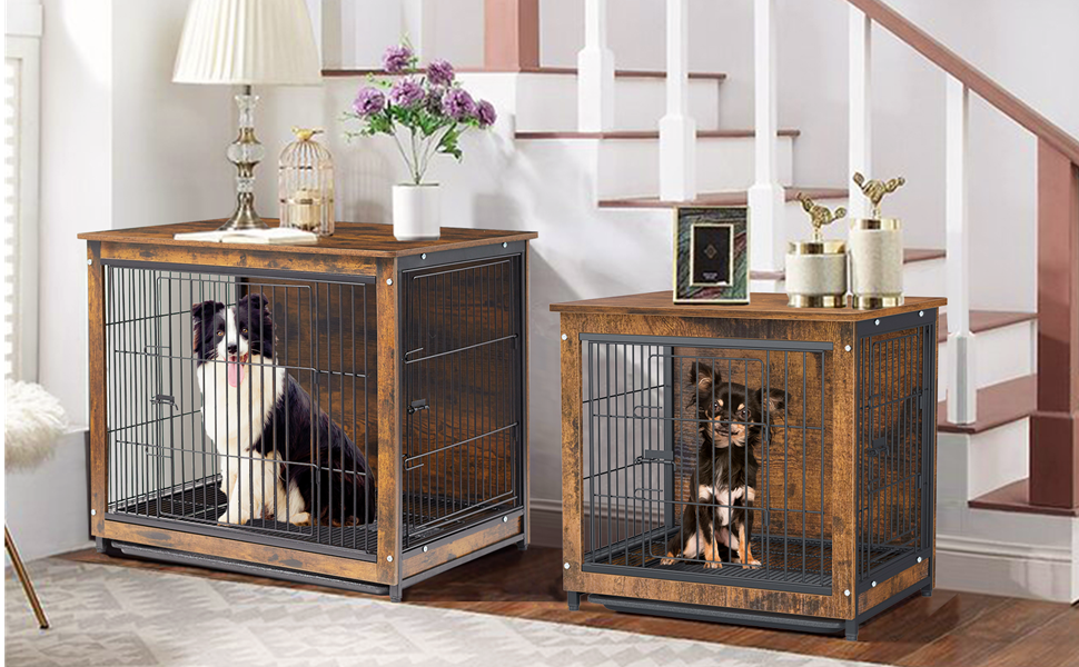 Hundehütte mit Tischoberfläche, Hundebox für innen Hundekäfig für Zuhause 2 Türen Tierkäfig Haustier