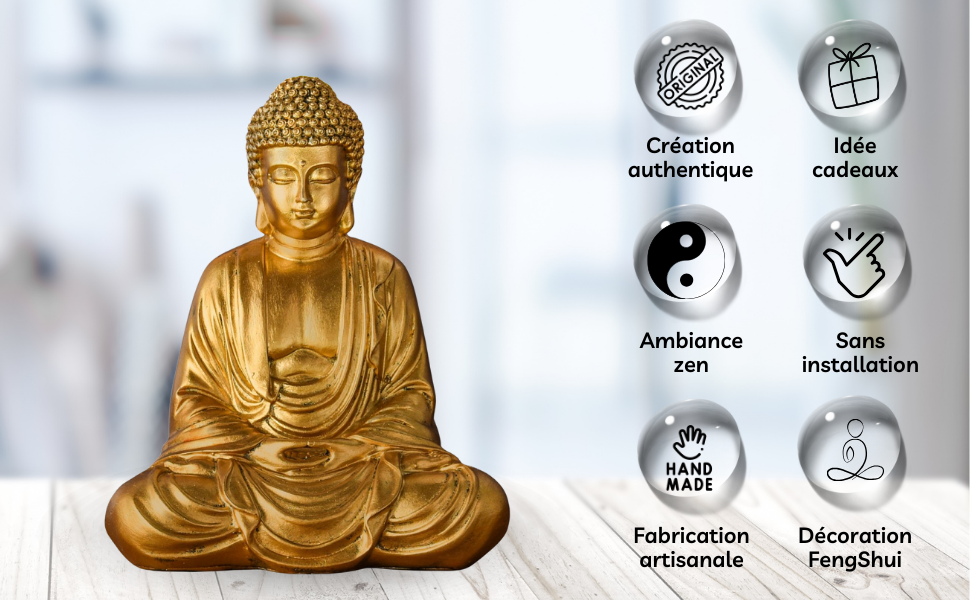 Statue Bouddha Méditation Or