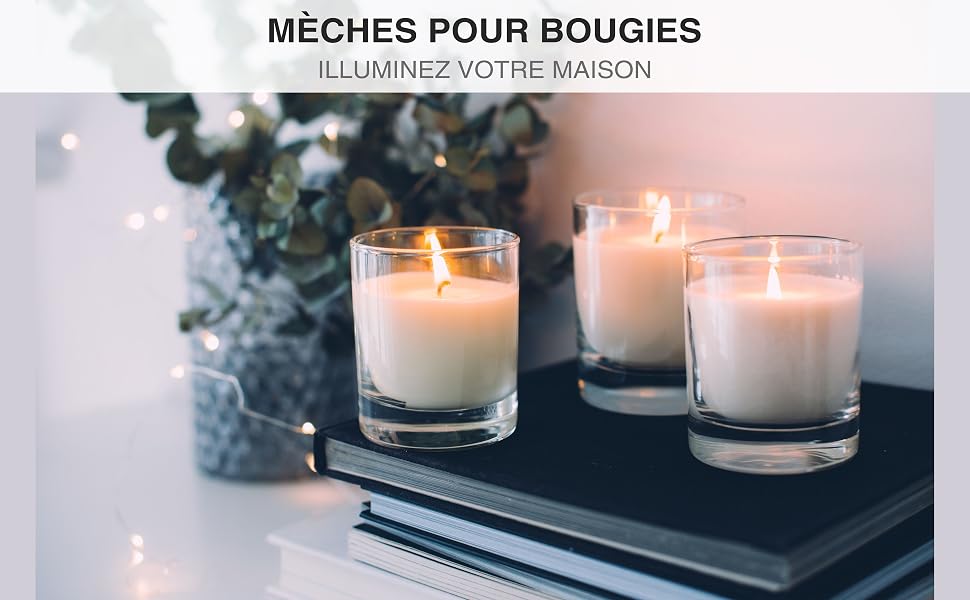 Mèches pour bougies naturelles 100 % coton écologique 15 CM avec guide fabrication bougie parfumée