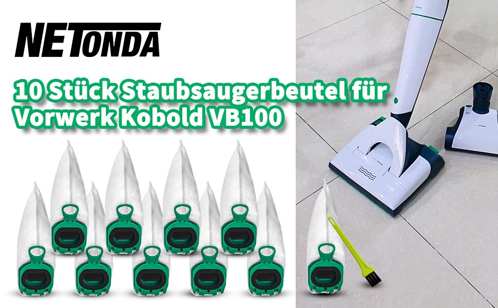 Lot de 10 Pcs Sacs Aspirateur Compatible avec Vorwerk Kobold VB100