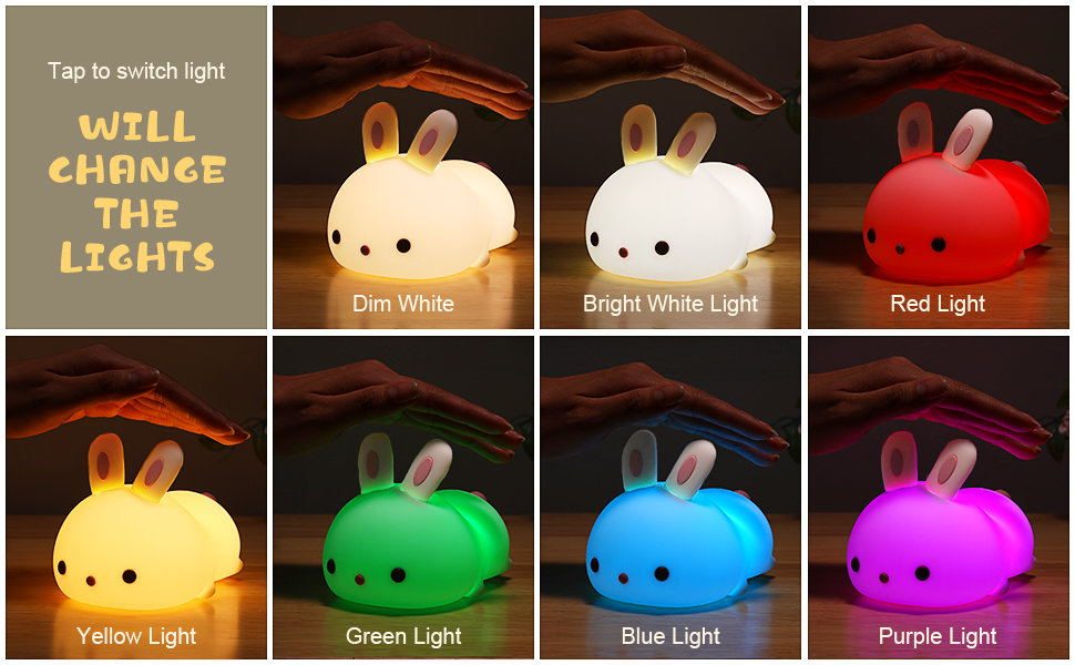 Veilleuse Enfant,Veilleuse Bébé,Veilleuse Enfant Rechargeable,Veilleuse Bebe LED Lapin Tactile