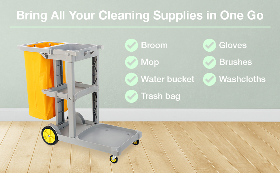 Janitorial Utility Cart - Multifunctional 3-Tier Cleaning Cart