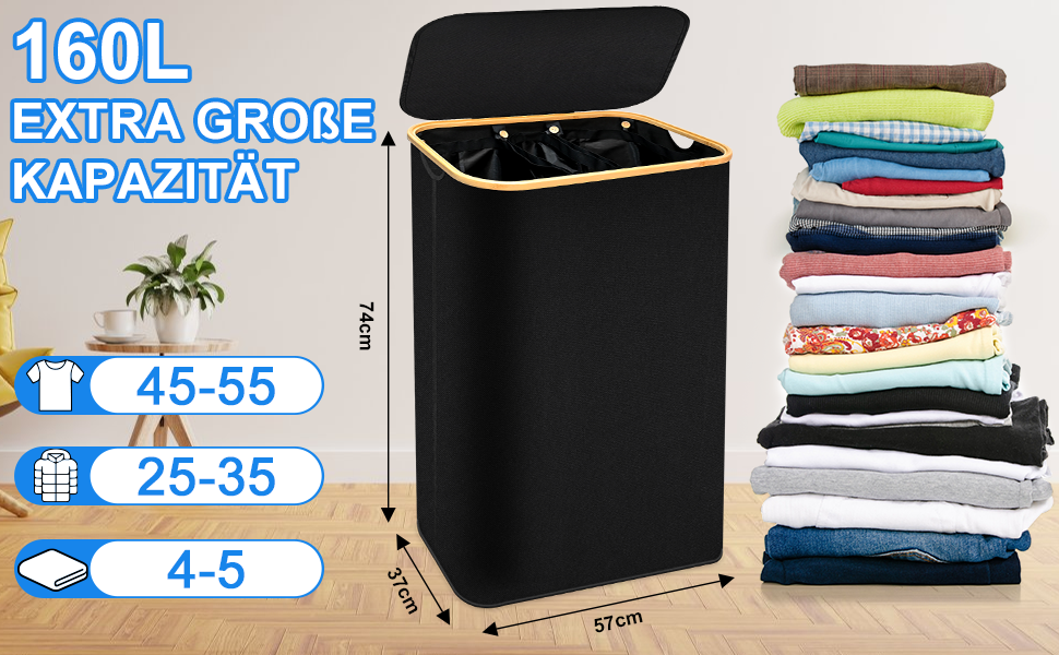 Panier à linge pliable avec poignée en bambou 