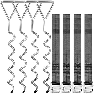 Piquets d’ancrage spirales Sangles de serrage Kit ancrage résistance 900kg Acier inoxydable Monzana 