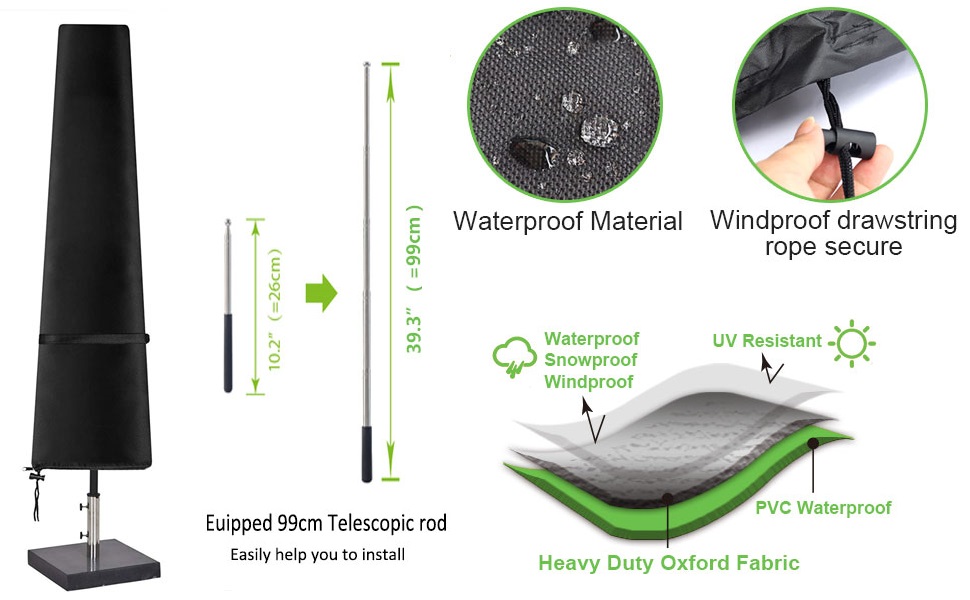190cm Housse de Protection pour Parasol Imperméable avec Fermeture éclair