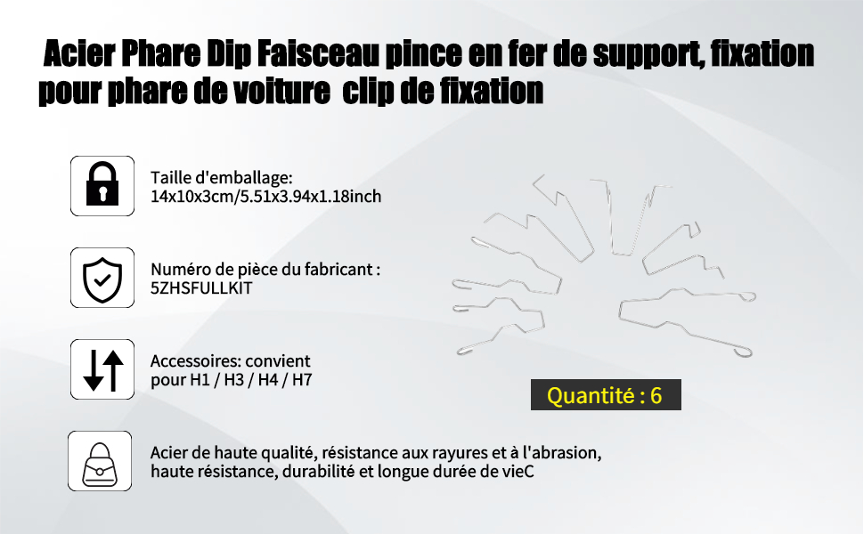  Acier Phare Dip Faisceau pince en fer de support,