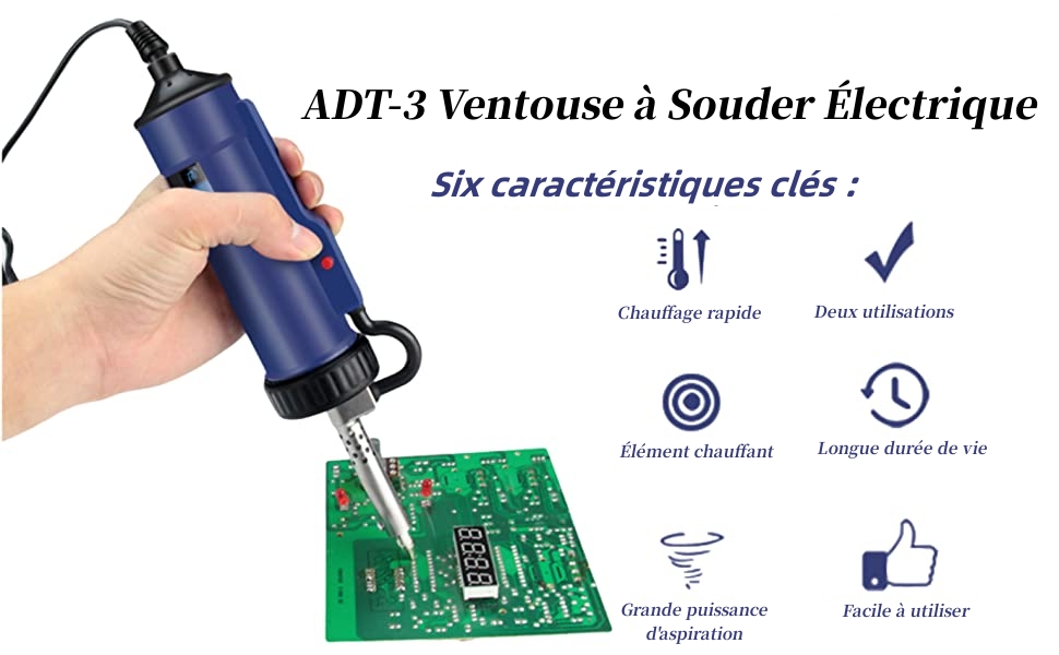 ADT-3 Ventouse à Souder Électrique 220V/30W, Fer de Pompe à Dessouder Sous Vide Électrique