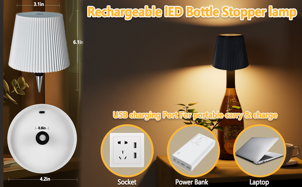 lampe bouteille sans fil, lampe sans fil, lampe exterieur rechargeable, lampe de chevet