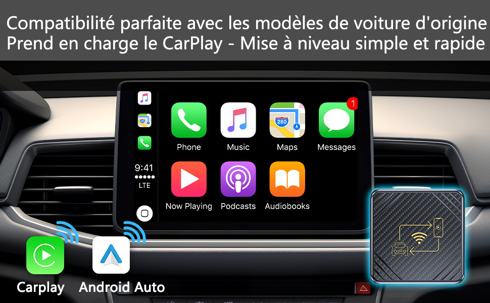 Adaptateur CarPlay Android Auto sans fil voiture Bluetooth 5.0 USB-C Car Play 