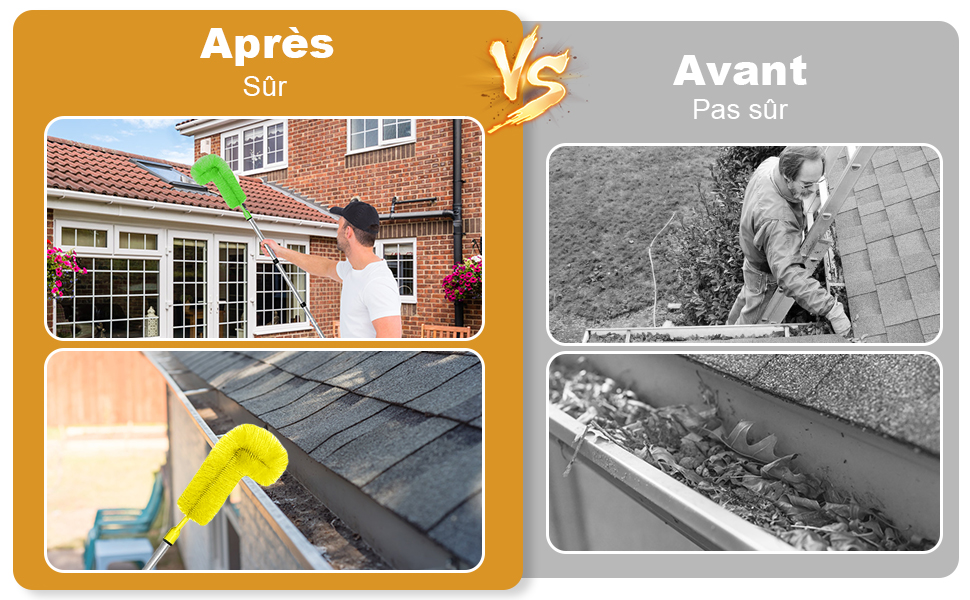 Comparaison avant et après le nettoyage des gouttières.
