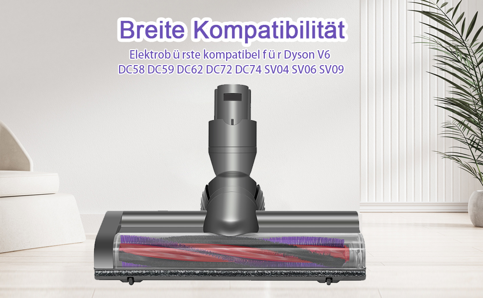 avec informations de compatibilité pour plusieurs modèles DC, illustrées sur fond clair avec une plante décorative.