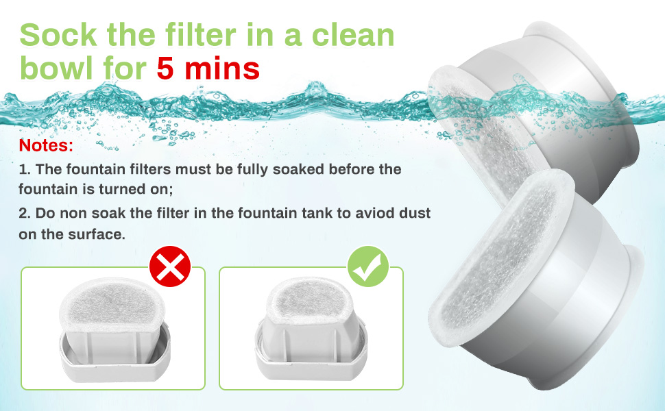 Rinse the filter in water for 5 minutes before using it and rinse it thoroughly.