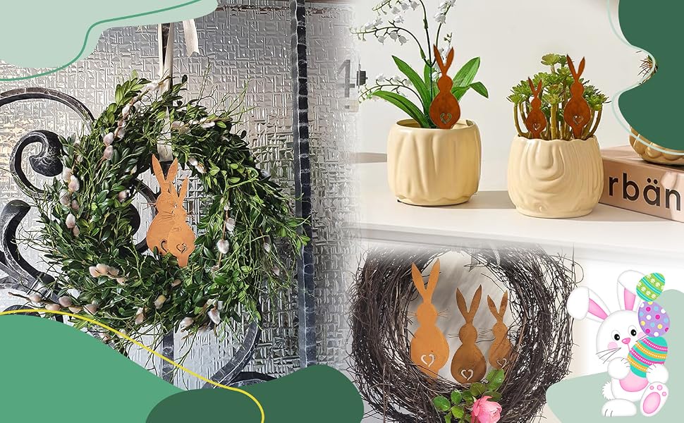 3 décorations de lapin de Pâques en fer pour jardin, adaptées au balcon, à la terrasse du jardin