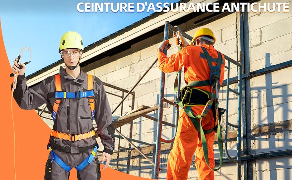Kit de protection anti-chute avec harnais Avec 2 points de connexion + sangle Lanyard 