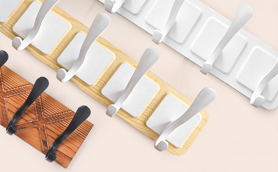 Simple Wall Hanging Coat Hooks in 3 Colors: White, White on Natural , Brown