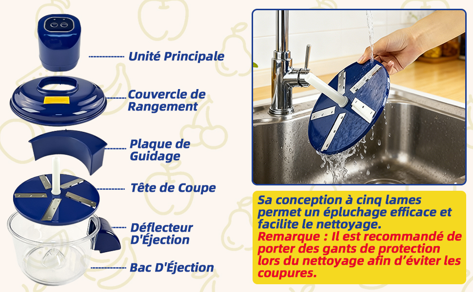 Le texte indique « BAC À YAOURTS POUR RÉFRIGÉRATEUR » avec les pièces étiquetées : « Unité Principale », « Couvercle », « Tige de Cover ». Système de rangement en plastique bleu illustré sous plusieurs angles.
