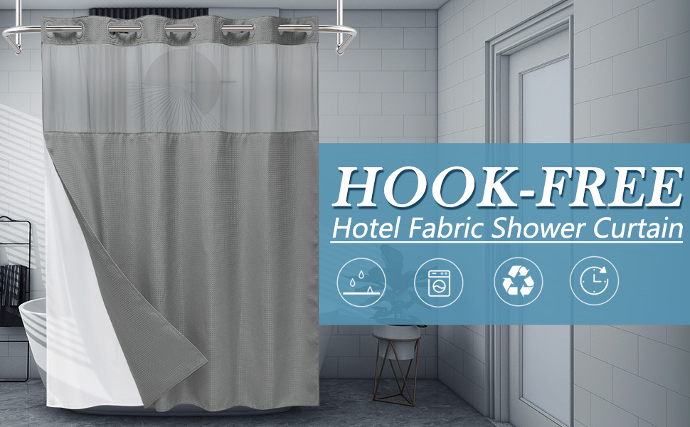 EUTXL Grey Shower Curtain and Liner Set