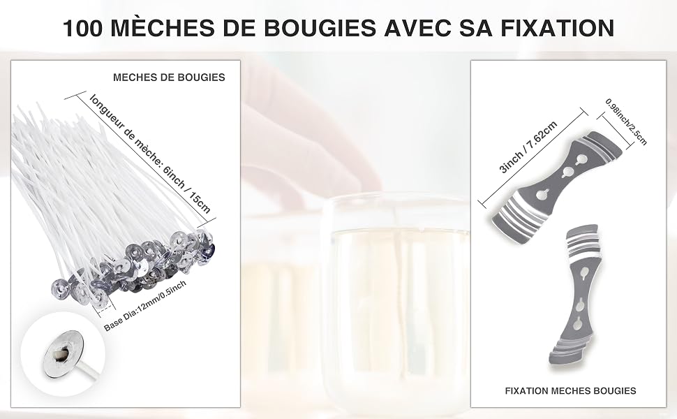 100 Mèches de bougies avec sa fixation de la marque CZ Store, 100 % écologique, fabriquées en coton 