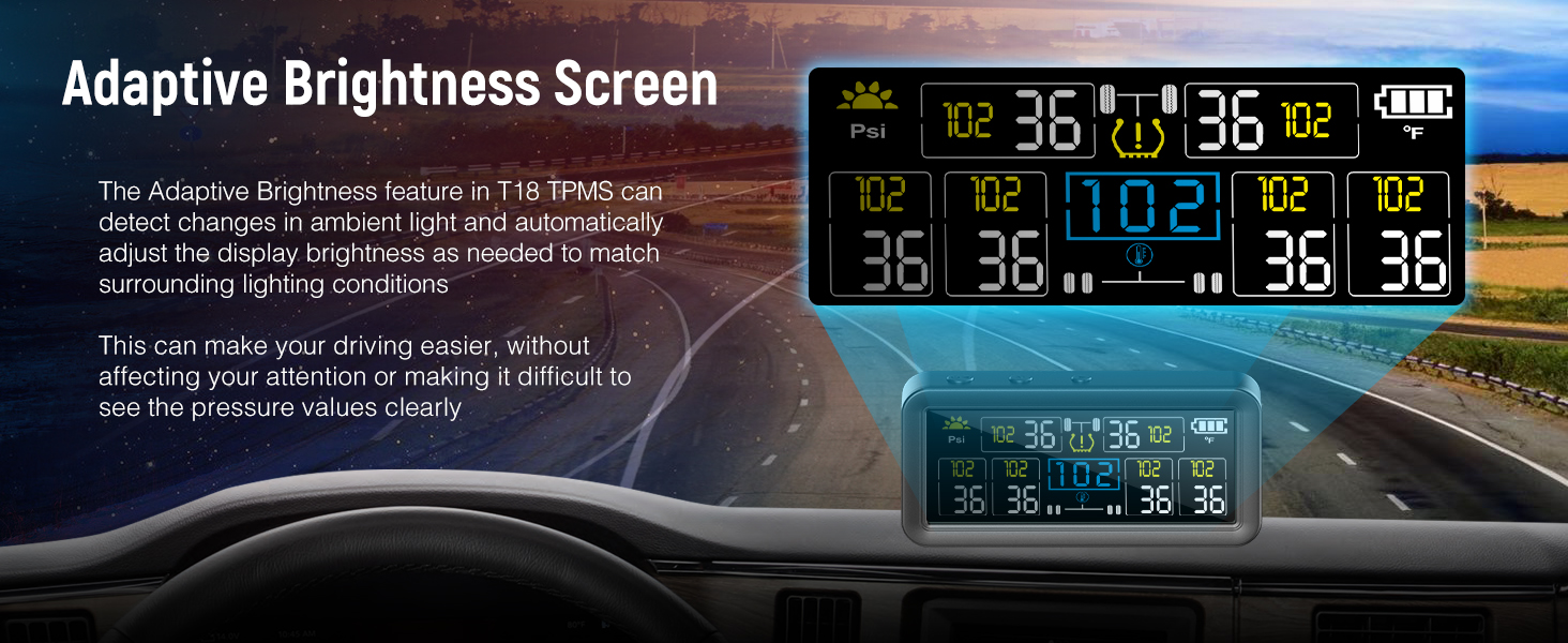 Tire Pressure Monitoring System - TPMS, Solar Tire Pressure Monitor System with 4 External Sensors