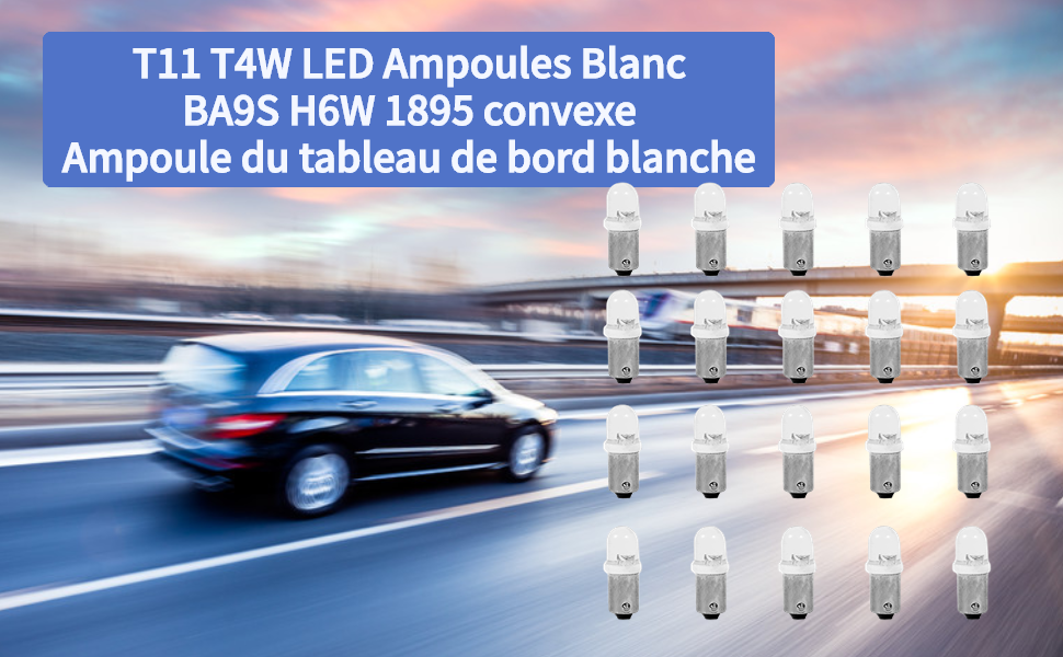 BA9S H6W 1895 Convexe 1 LED Auto Voiture LED Blanc Tableau de bord Ampoule