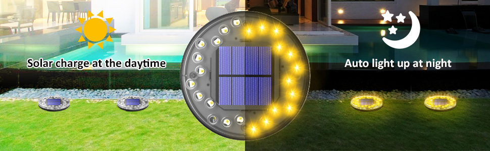 Lampes solaires de sol,  24 LED pour extérieur IP68 étanche lampes solaires de chemin d'extérieur