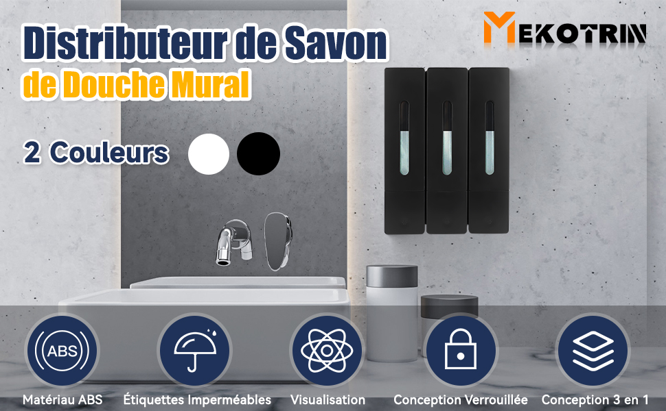 MEKOTRIN Distributeur de Savon Mural 400ML Noir