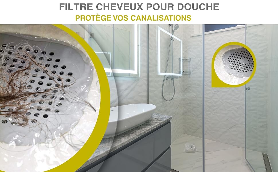 Filtre cheveux pour douche gris ou blanc en silicone protège vos canalisations
