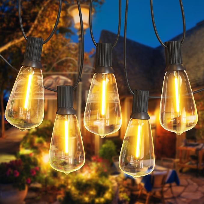 SUWIN 36.5M Guirlande Guinguette,120ft ST38 Guirlande Lumineuse Exterieure avec E12 60+2 Ampoules LED Imperméable, Blanc Chaud Chaîne Lumiere Exterieur pour Jardin Patio Fête Mariage Noël Extérieur