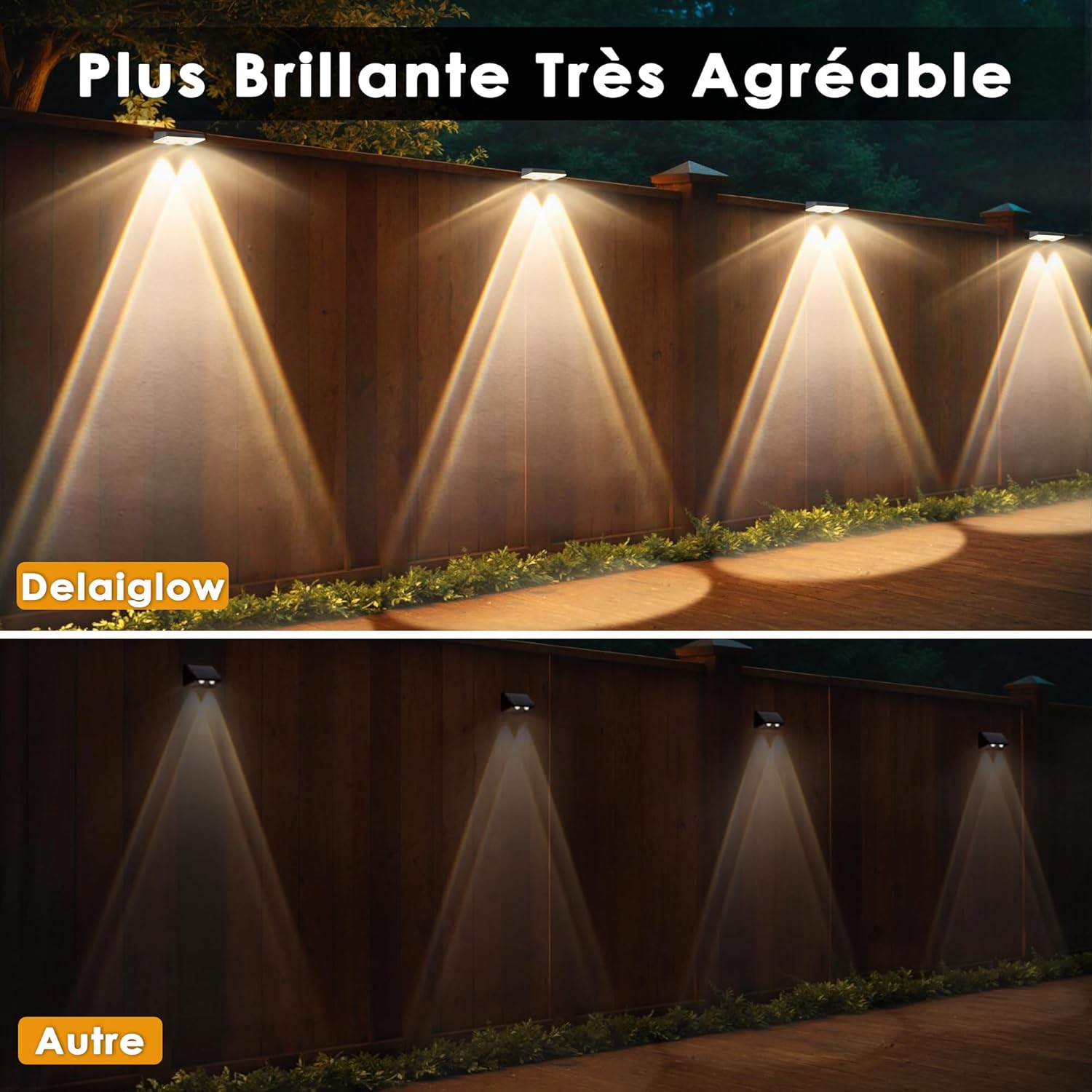 Image à quatre panneaux illustrant l'utilisation d'une lampe solaire.