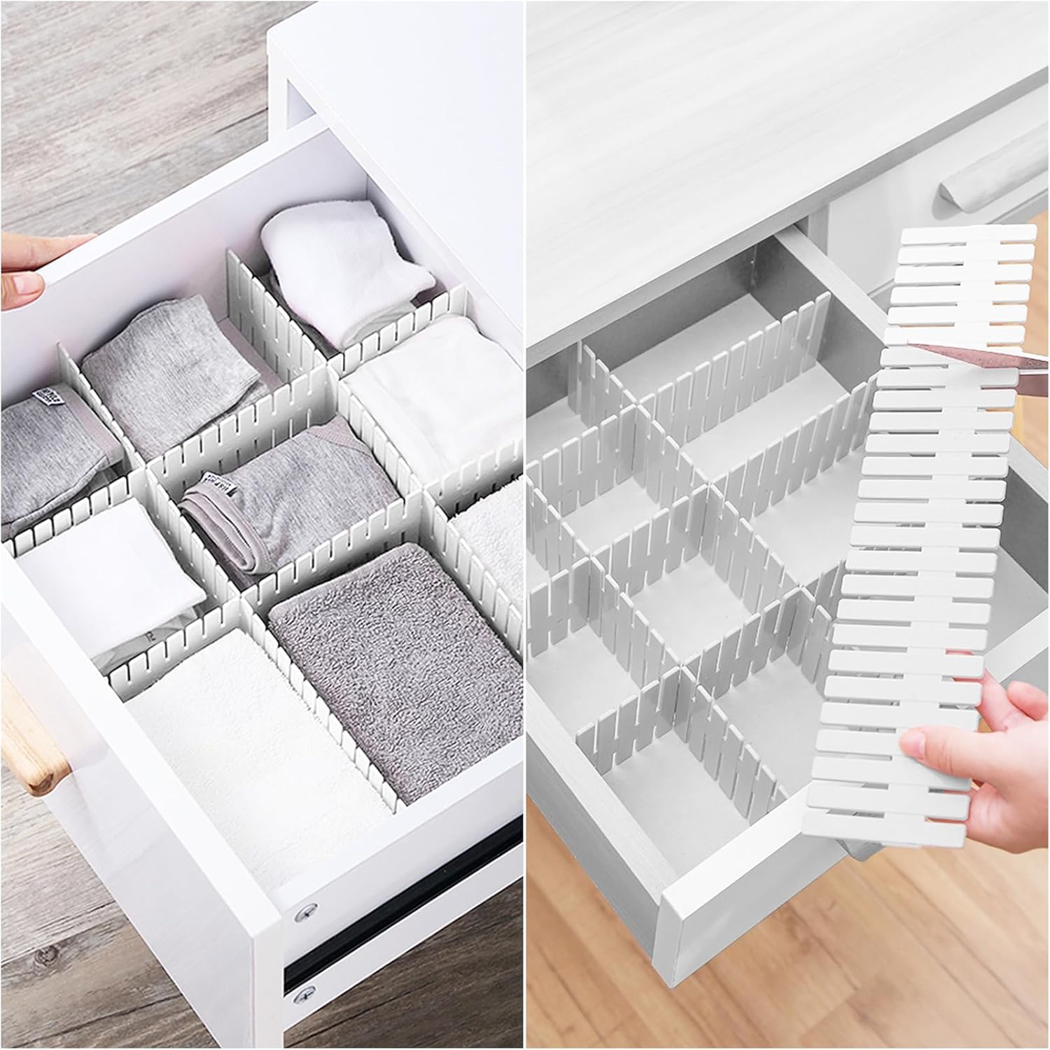 Set di 10 divisori regolabili per cassetti 42 x 9 cm