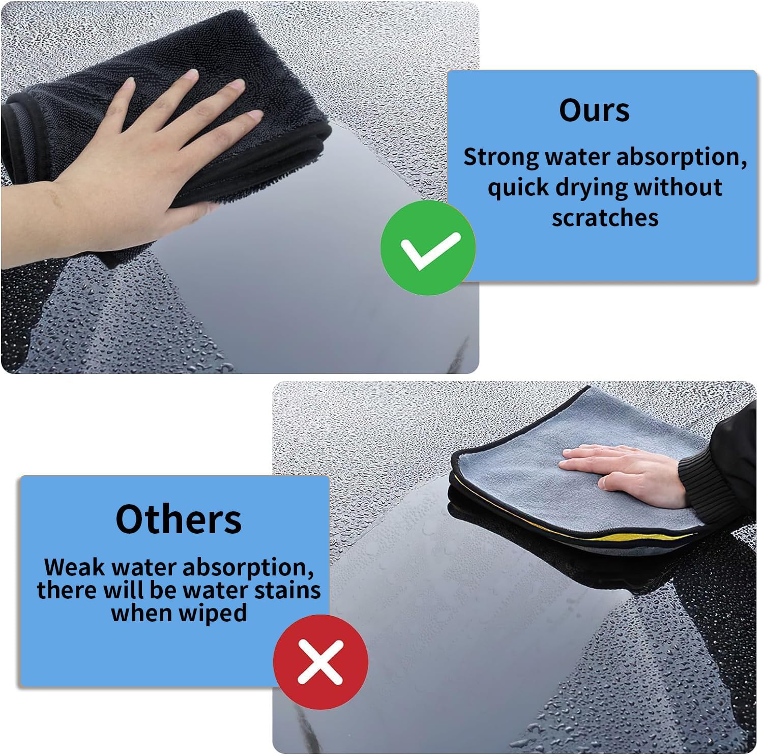 Ivality Chiffon Microfibre Voiture Petit 40x40 Cm – 1400 GSM Microfibre Ultra Absorbante Pour Voiture Et Moto, Vitres, Sans Peluches Et Délicate Sur La Peinture, Serviette De Sechage