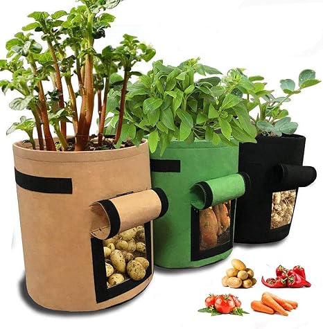 Develoo 3PCS Potato Growing Bag, 10 Gallon Planter Bags Planting Pouch with Handles and Easy to Open Access Flap Cloth Pots for Carrot Onion Vegetables