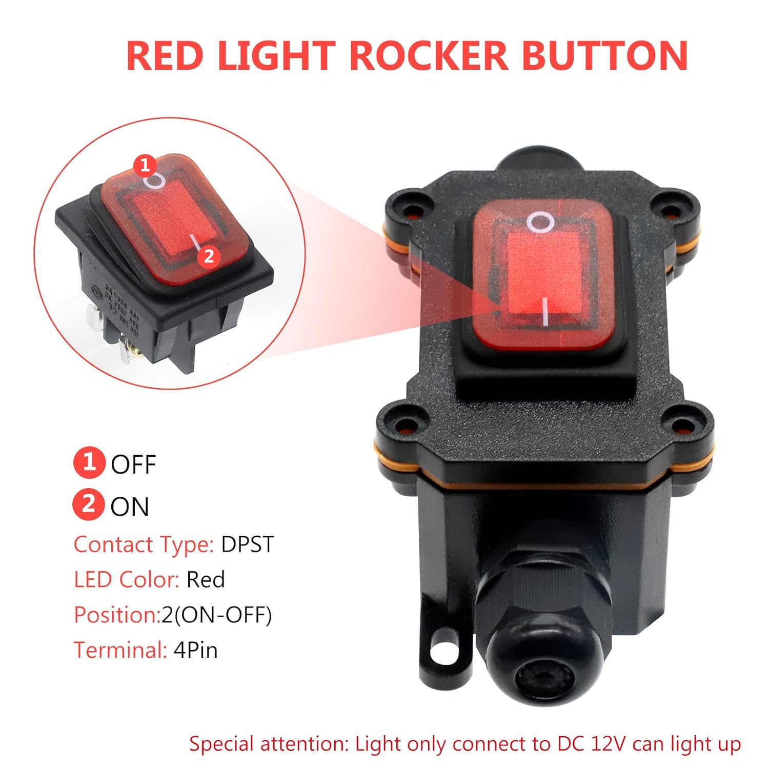 12V DC 20A DPST 4 Pin 12V Waterproof Inline Switch Cord Switch On/Off ...