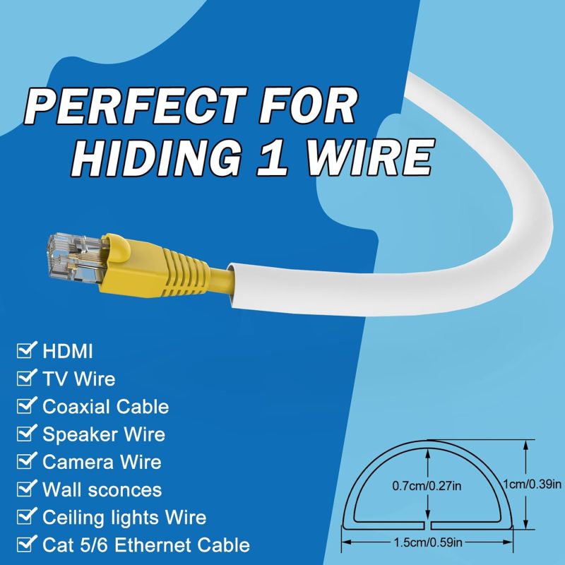 Cache-câbles mural flexible - Compatibilité HDMI TV Ethernet - Profil 1,5cm