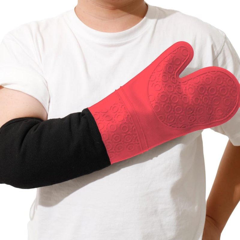 Gants anti-brûlures long manche silicone lot de 2 vue générale