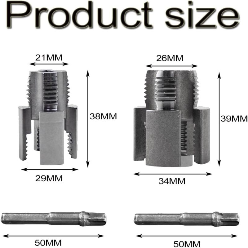 Dimensions des outils de filetage 1/2'' et 3/4'' - PVC