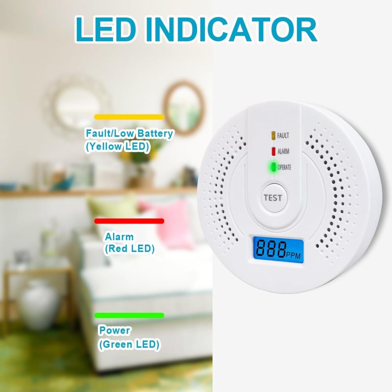Détecteur monoxyde carbone avec affichage numérique et voyant LED