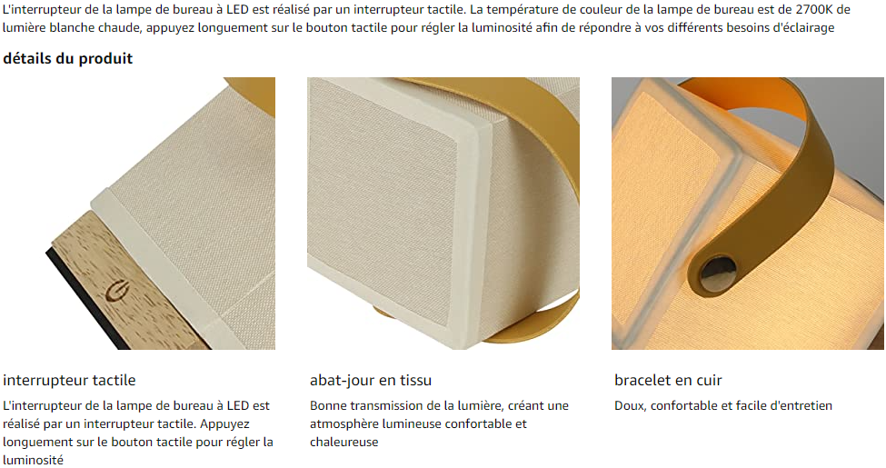 Lampe de chevet LED tactile