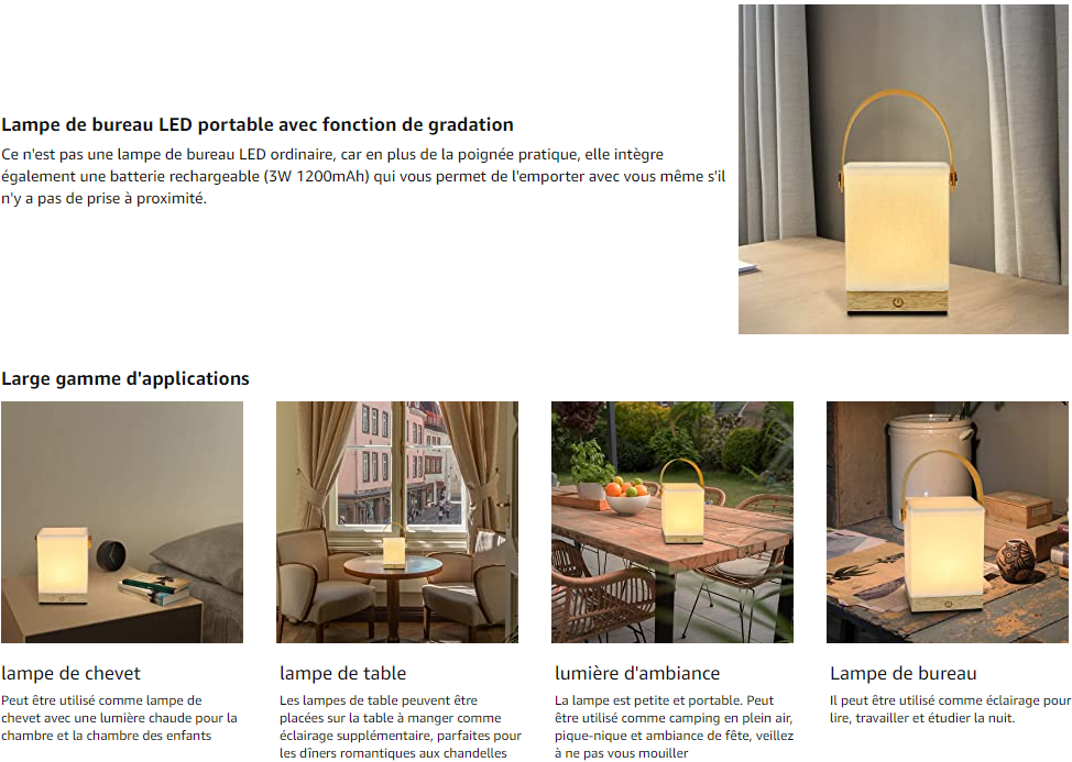 Lampe de chevet LED tactile