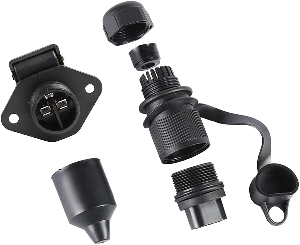SPARKMOTO Presa 7 Poli Per Rimorchio 12V Impermeabile Con Staffa Di Montaggio In Metallo E Cuscinetto In Gomma – Tondo, ISO 1724