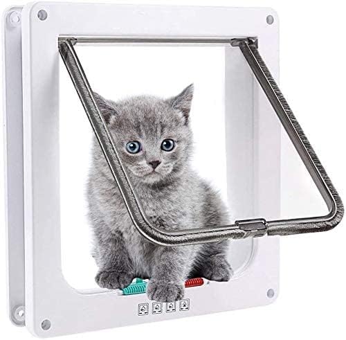 Chatière pour Chats, Baicomia Chatière pour Chats, Chiens ou Petits Animaux Contrlable Verrouillable Facile à Installer (L, Blanc)
