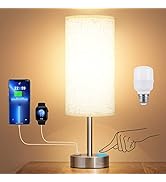 Touch Table Lamps for Bedroom Nightstand - Bedside Lamps with USB-C USB-A Charging Ports White, 3...
